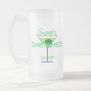 She Shed Pub Glasses Drinkware Frosted Glass Beer Mug