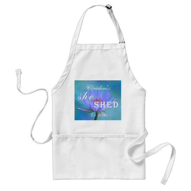 She Shed Shades of Blue Water Lily Short Apron (Front)