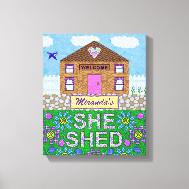 She Shed Woman Cave Garden Hut Personalized Name Canvas Print (Front)