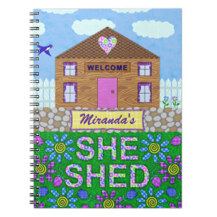 She Shed Woman Cave Garden Hut Personalized Name Notebook