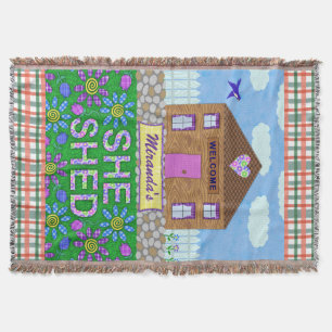 She Shed Woman Cave Garden Hut Plaid Personalized Throw Blanket