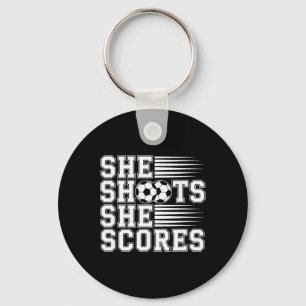 She Shoots She Scores Soccer Quote For Girls Kids  Keychain