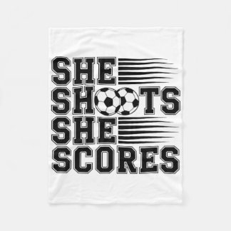 She Shoots She Scores Soccer Quote For Girls Women Fleece Blanket