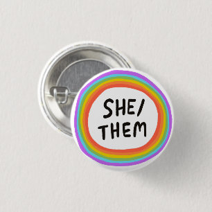 SHE/THEM Pronouns Rainbow Circle Button