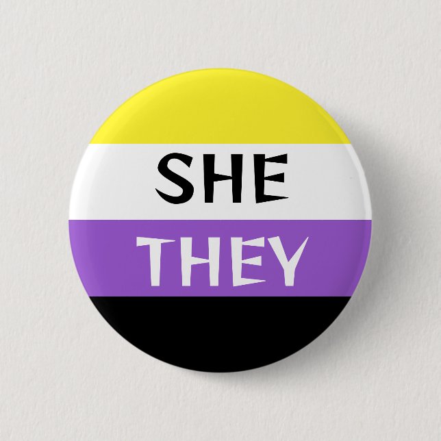SHE/THEY Non-Binary Flag Colours Custom Pronoun 2 Inch Round Button (Front)