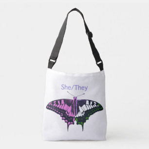 She/They Non-Binary Flag Swallowtail Butterfly Crossbody Bag