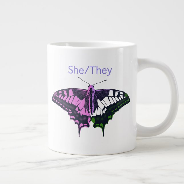 She/They Non-Binary Flag Swallowtail Butterfly Large Coffee Mug (Right)