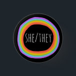 SHE/THEY Pronouns Colourful Rainbow Circle Black 1 Inch Round Button<br><div class="desc">Decorate your outfit with this cool art button. Makes a great  gift! You can customize it and add text too. Check my shop for lots more colours and patterns! Let me know if you'd like something custom too.</div>