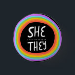 SHE/THEY Pronouns Colourful Wonky Rainbow Circle 1 Inch Round Button<br><div class="desc">Decorate your outfit with this cool art button. Makes a great  gift! You can customize it and add text too. Check my shop for lots more colours and patterns! Let me know if you'd like something custom too.</div>