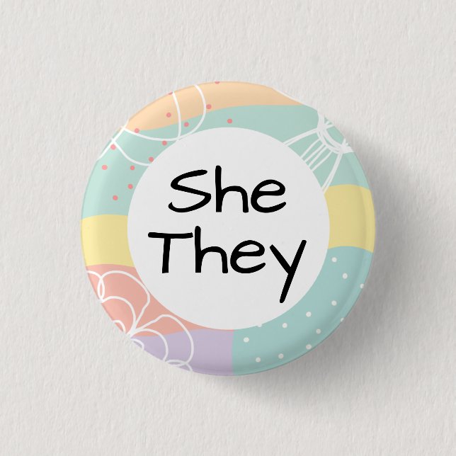 She They Pronouns in Pastel Doodle Circle 1 Inch Round Button (Front)