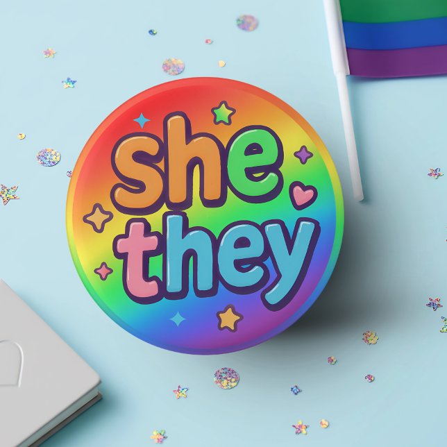 She/They Pronouns Inclusive LGBTQ+ Pride Accessory 1 Inch Round Button (Creator Uploaded)