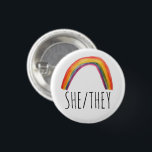 SHE/THEY Pronouns Watercolor Rainbow 1 Inch Round Button<br><div class="desc">Decorate your outfit with this cool art button. You can customize it and add text too. Check my shop for lots more colours and patterns! Let me know if you'd like something custom too.</div>