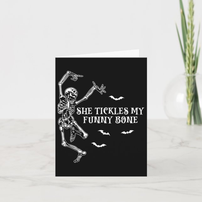 She Tickles My Funny Bone Gothic Halloween Couples Card (Front)