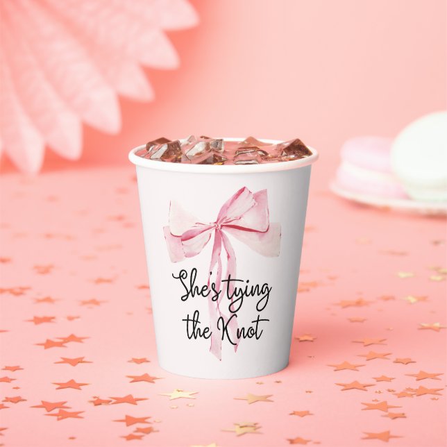 She Tying The Knot Pink Bow Bridal Shower Paper Cups (Insitu)