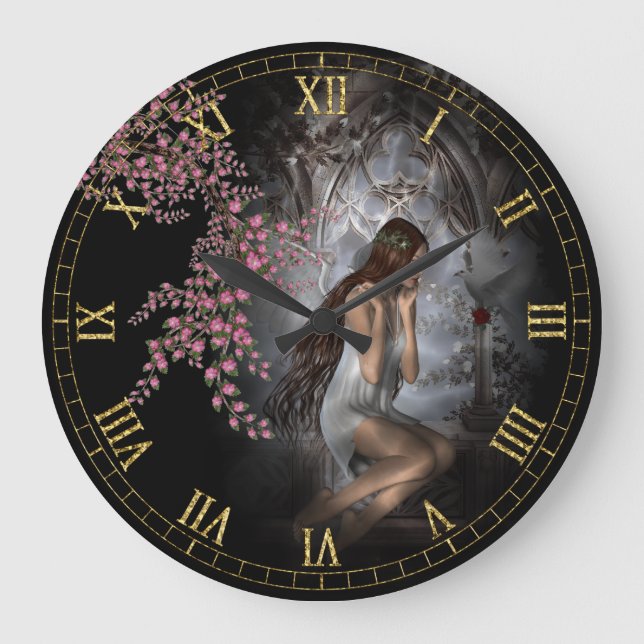 She Waits - Angel  Vignette Wall Clock (Front)