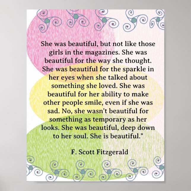 She was beautiful === F.Scott Fitzgerald  quote Poster (Front)