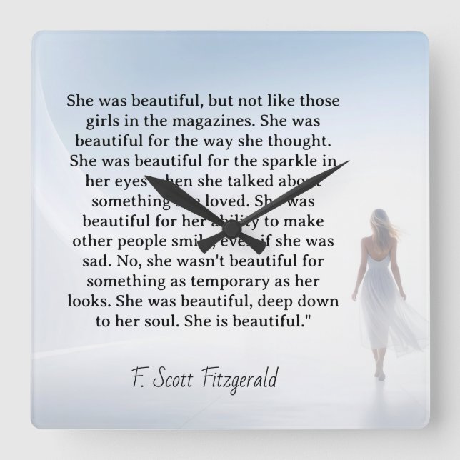 She was beautiful === F.Scott Fitzgerald  quote Square Wall Clock (Front)