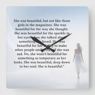 She was beautiful   quote square wall clock