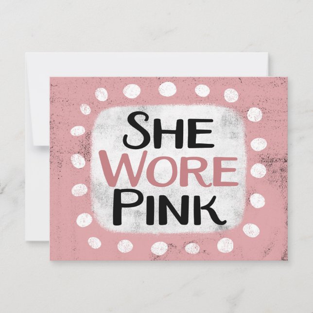 She Wore Pink Greeting Card (Front)