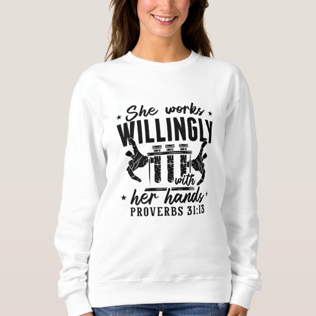 She Works Willingly Lab Tech Laboratory Technician Sweatshirt (Front)