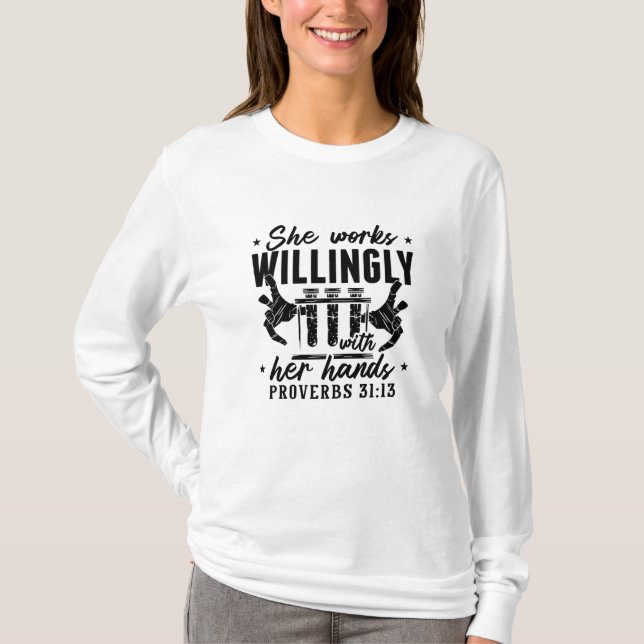 She Works Willingly Lab Tech Laboratory Technician T-Shirt (Front)