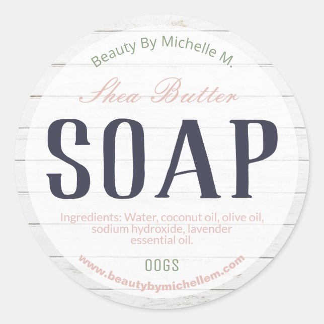 Shea Butter White Wood Soap Labels (Front)