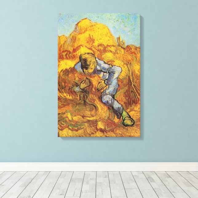 Sheaf Binder (after Millet) by Vincent van Gogh Canvas Print (Insitu(Wood Floor))