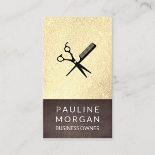 Shear and Comb Elegant Glitter Brown Texture Business Card