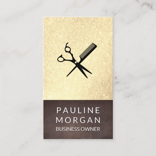 Shear and Comb Elegant Glitter Brown Texture Business Card (Front)