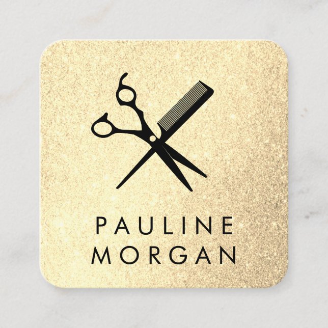 Shear and Comb Elegant Glitter Square Business Card (Front)