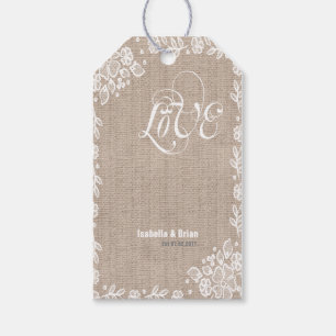 Shear Lace Burlap Rustic Country Western Wedding Gift Tags