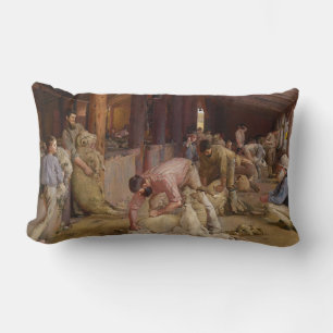 Shearing the Rams (Australian Art) (Tom Roberts) Lumbar Pillow