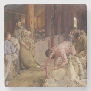 Shearing the Rams (Australian Art) (Tom Roberts) Stone Coaster