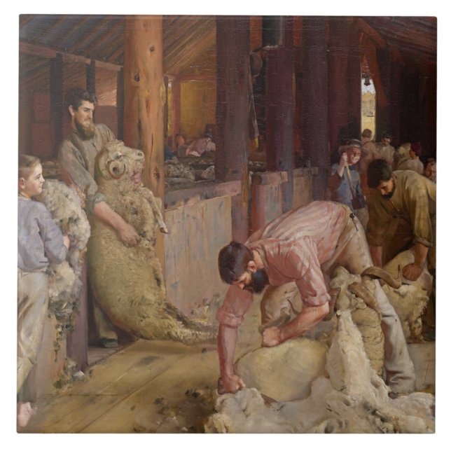 Shearing the Rams (Australian Art) (Tom Roberts) Tile (Front)