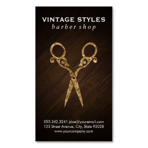 Shears   Ornate / Gold   Wooden Magnetic Business Card