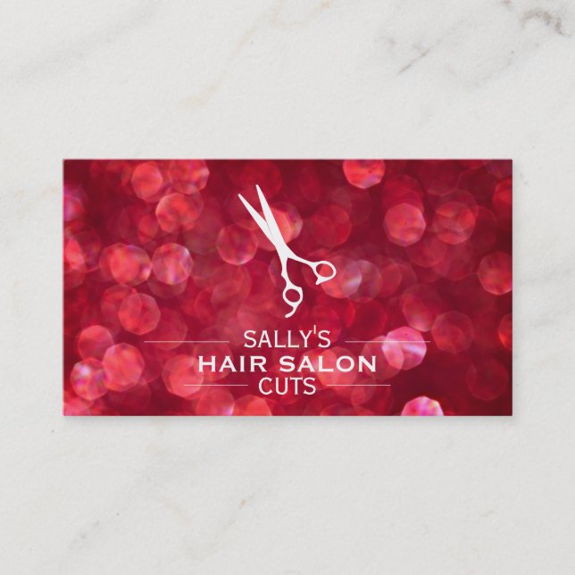 Shears with Dividers (red bokeh) Business Card (Front)