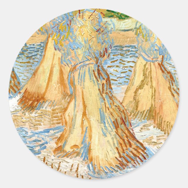 Sheaves of Wheat (1890) Vincent Van Gogh scrapbook Classic Round Sticker (Front)