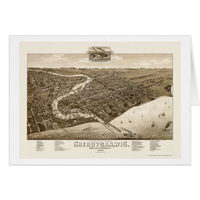 Sheboygan, carte panoramique de WI - 1885 (Devant horizontal)