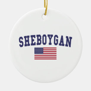Sheboygan US Flag Ceramic Ornament