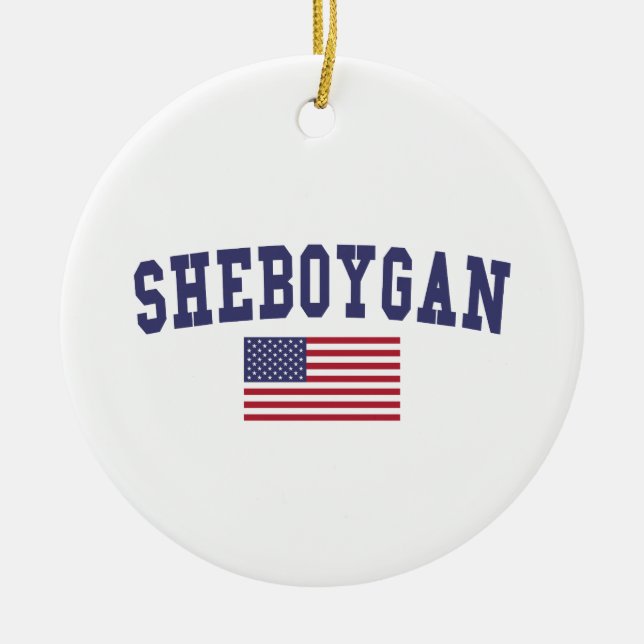 Sheboygan US Flag Ceramic Ornament (Front)