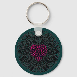 SHECKSHE.COM SheckShe* Heart Red on Black n Green Keychain