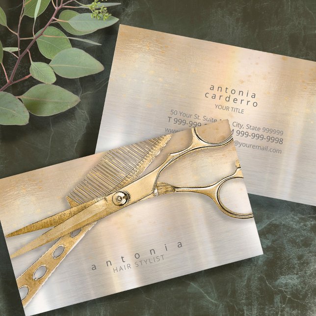 Sheen and Shears Hair Stylist Gold/Silver ID814 Business Card (Creator Uploaded)