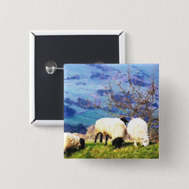 SHEEP 2 INCH SQUARE BUTTON (Front & Back)