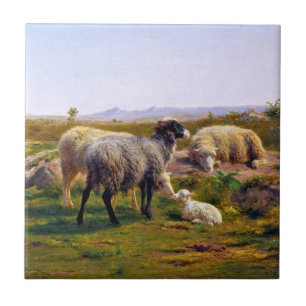 Sheep and a Lamb in Nature (by Rosa Bonheur) Tile