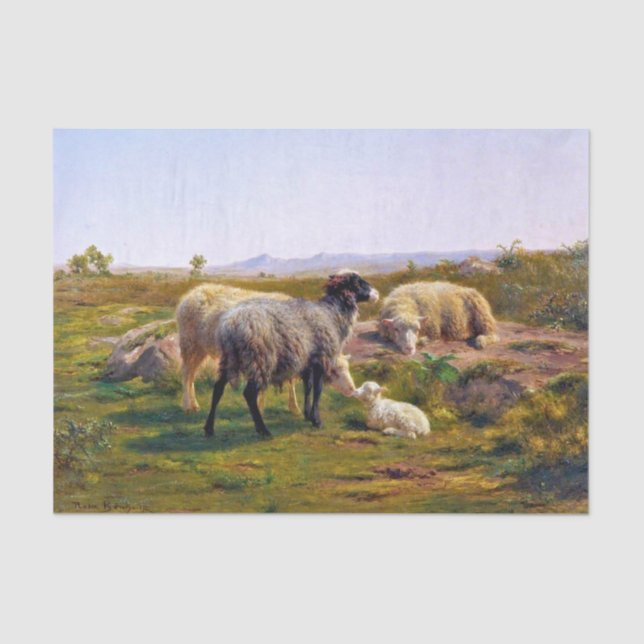 Sheep and a Lamb in Nature (by Rosa Bonheur) Tissue Paper (Front)