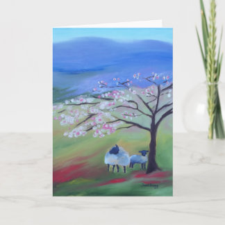 Sheep and Cherry Tree Holiday Card