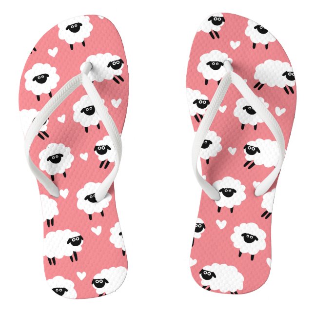 Sheep and Hearts - Pink Flip Flops (Footbed)