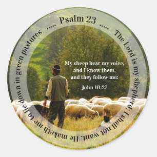Sheep and Lamb by Lake Psalm 23 Classic Round Sticker