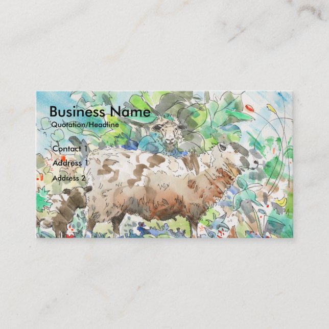 Sheep and lamb in overgrown garden painting business card (Front)