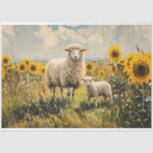 Sheep and Lamb Sunflower Field Decoupage Tissue Paper